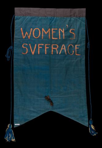 suffrage banner designed by artists' suffrage league for NUWSS march on 13 June 1908 from LSE Library