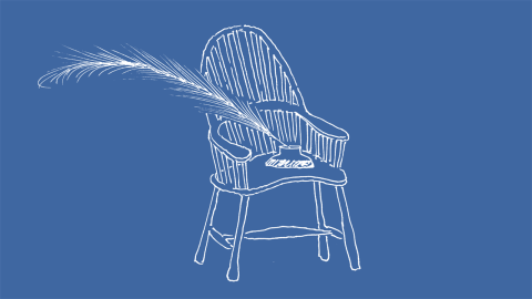 graphic design image of chair and quill used for book cover