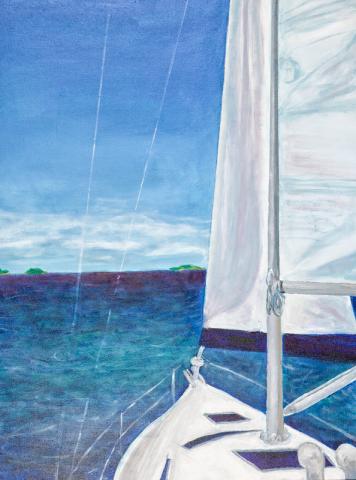 painting of sailboat by Emma T. Smith (blues)