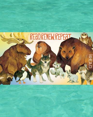 Read Renew Repeat: iRead poster created by Zoe Persico with forest animals