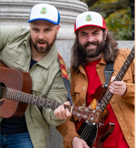 A photo of the duo with avocado hats!